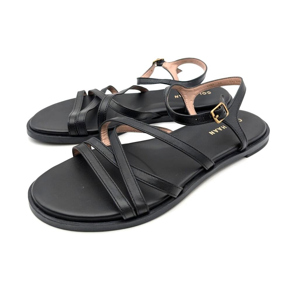 Cole Haan Flynn Strappy Sandals Ankle Strap Women Black Leather Size US6B EU36.5